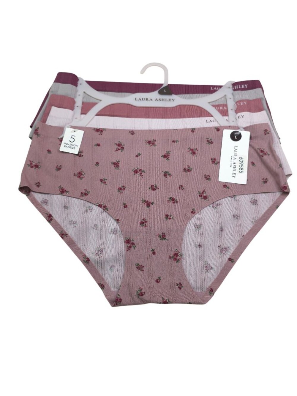 Laura Ashley Womens 5-Pack No-Show Panties Large Nylon/Spandex Pink Neutral